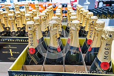 Los Angeles, CA/USA 12/23/2019 Bottles of Moet Chandon french Champagne foe sale Editorial Stock Photo