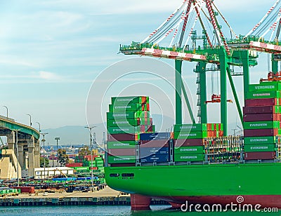 Back of Evergreen Freighter Editorial Stock Photo