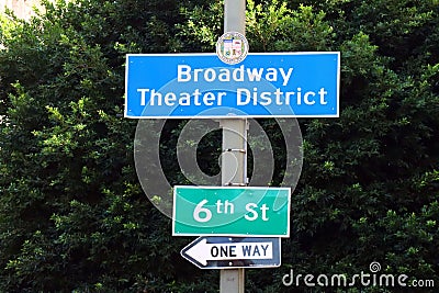 Los Angeles, California: Broadway Theater District sign Editorial Stock Photo