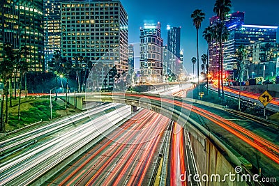Los Angeles california city downtown at night Editorial Stock Photo