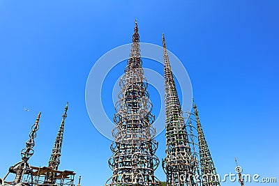 Los Angeles, California: detail of WATTS TOWERS by Simon Rodia, architectural structures Editorial Stock Photo