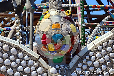 Los Angeles, California: detail of WATTS TOWERS by Simon Rodia, architectural structures Editorial Stock Photo