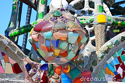 Los Angeles, California: detail of WATTS TOWERS by Simon Rodia, architectural structures Editorial Stock Photo