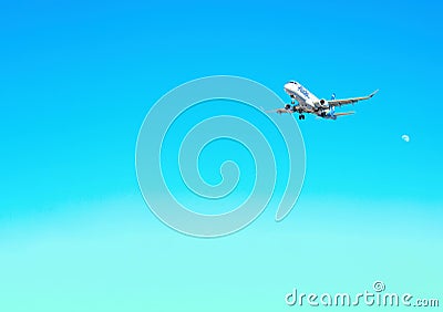 Los Angeles, California - February 1, 2023: Alaska Airlines Airplane in the Sky Editorial Stock Photo