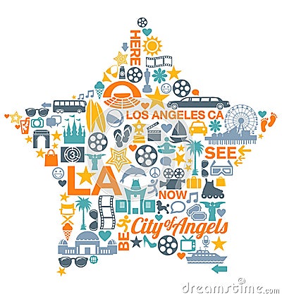 Los Angeles California icons symbols landmarks Vector Illustration