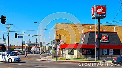Los Angeles, California - JACK IN THE BOX American Fast Food Restaurant Editorial Stock Photo