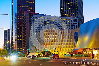 Los Angeles, California - January 21, 2023: The Broad Museum in Downtown LA at Night Editorial Stock Photo