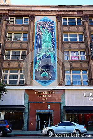 Los Angeles, California: Lady Liberty Building located at 843 S. Los Angeles St. Editorial Stock Photo