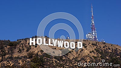 LOS ANGELES, CALIFORNIA - OCTOBER 11, 2014: The world famous landmark Hollywood Sign. It was created as an advertisement Editorial Stock Photo