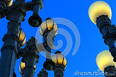 Los Angeles, California: Public Art URBAN LIGHT a sculpture by Chris Burden at the LACMA, Los Angeles County Museum of Art Editorial Stock Photo