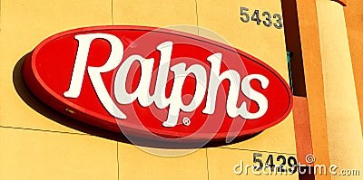 Los Angeles, California: Ralphs Store sign on Hollywood Blvd and Western Ave. Editorial Stock Photo