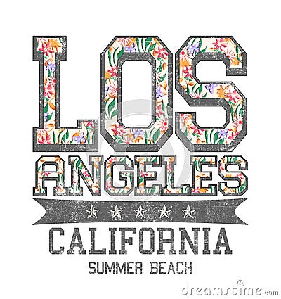`Los Angeles, California, summer beach` typography, tee shirt printing Stock Photo