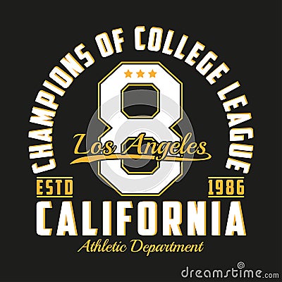 Los Angeles, California typography for design clothes. Graphics for print product, number t-shirt, vintage sport apparel. Vector. Vector Illustration