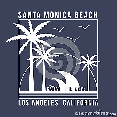Los Angeles, California typography for t-shirt. Summer design. T-shirt graphic with tropic palms Vector Illustration