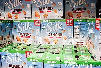 Silk almond milk at store Editorial Stock Photo