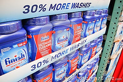 Finish Powerball detergent at store Editorial Stock Photo