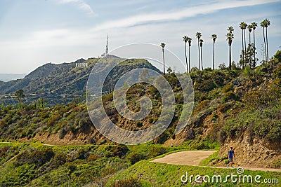 Hollywood hills, Los Angeles. Griffith Park hiking trail. Editorial Stock Photo