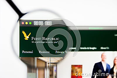 Los Angeles, California, USA - 5 April 2019: Illustrative Editorial of First Republic Bank website homepage. First Editorial Stock Photo