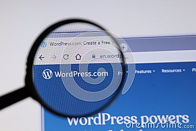 Los Angeles, California, USA - 3 December 2019: WordPress website page. Wordpress.com logo on display screen, Illustrative Editorial Stock Photo