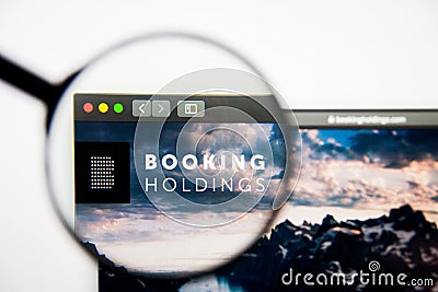 Los Angeles, California, USA - 28 February 2019: Booking Holdings website homepage. Booking Holdings logo visible on display Editorial Stock Photo
