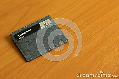 Los Angeles, California, USA - 1 June 2020: Tinkoff Black Debit Card top view. Tinkoff bank, Illustrative Editorial Editorial Stock Photo