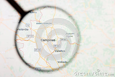 Campinas, Brazil city visualization illustrative concept on display screen through magnifying glass Editorial Stock Photo