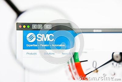 Los Angeles, California, USA - 25 March 2019: Illustrative Editorial of SMC website homepage. SMC logo visible on Editorial Stock Photo
