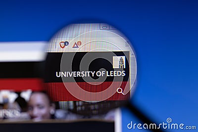 Los Angeles, California, USA - 3 March 2020: University of Leeds website homepage logo visible on display screen, Illustrative Editorial Stock Photo