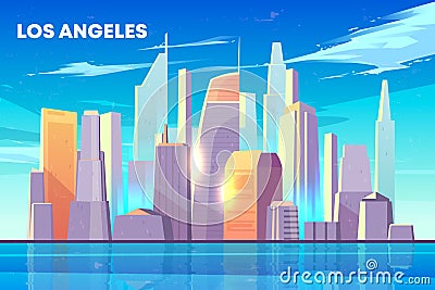 Los Angeles city bay skyline cartoon vector Vector Illustration