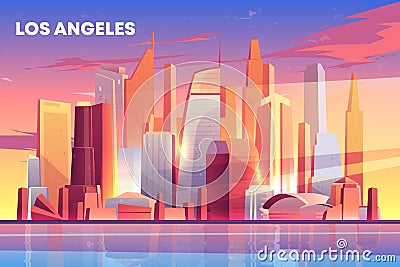 Los Angeles city skyline architecture waterfront Vector Illustration