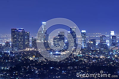 Los Angeles city skyline at night Stock Photo