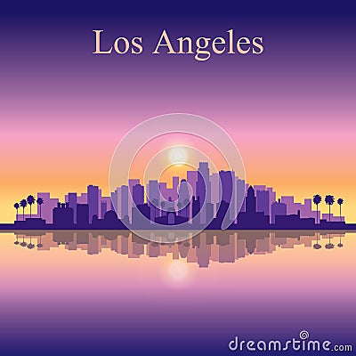 Los Angeles city skyline silhouette background Cartoon Illustration