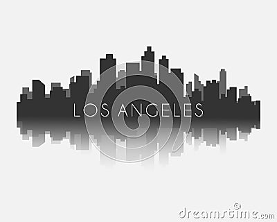 Los angeles city skyline silhouette with reflection vector illustration Vector Illustration