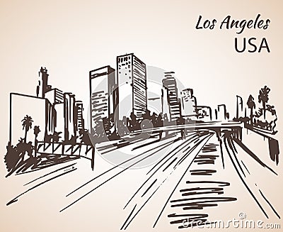 Los Angeles cityscape sketch. Vector Illustration