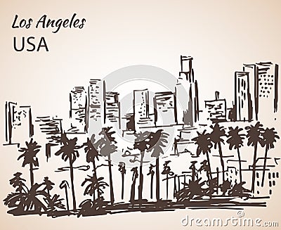 Los Angeles cityscape sketch. Vector Illustration