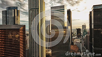 Los Angeles downtown skyline. Los angels city, downtown top aerial view with drone. Business centre of the Los Angeles Editorial Stock Photo