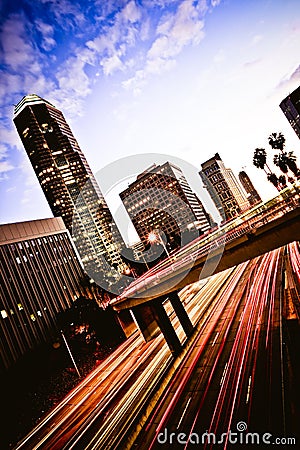 Los Angeles freeway at sunset Stock Photo