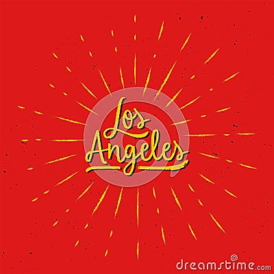 Los Angeles hand lettering with sunburst lines Vector Illustration