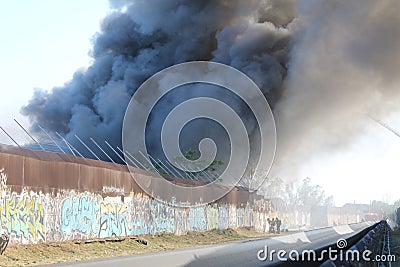 Los Angeles Junk Yard Fire 2016 Plumes Smoke & Flames Editorial Stock Photo