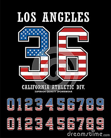 Los Angeles Set Number Flag USA Vector Vector Illustration