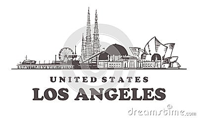 Los Angeles sketch skyline. California, Los Angeles hand drawn vector illustration Cartoon Illustration