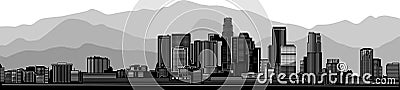 Los Angeles skyline city. Gray mountain view version Vector Illustration