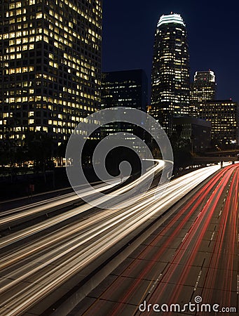 Los Angeles Skyline and Freeway Stock Photo