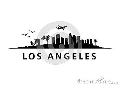 Los Angeles Skyline Landscape City Silhouette Buildings Vector Illustration