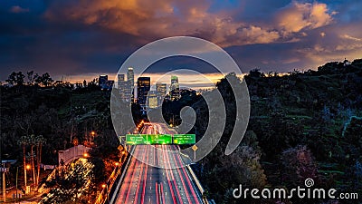 Los Angeles skyline freeways Stock Photo