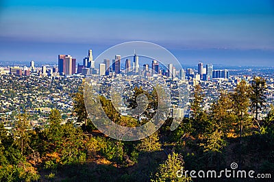 Los Angeles skyline photographed from Griffith Park Stock Photo