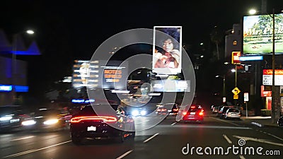 Los Angeles streets at night - traffic, commercials and street lights Editorial Stock Photo