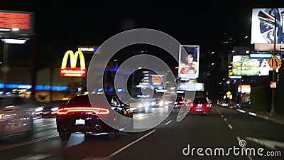 Los Angeles streets at night - traffic, commercials and street lights Editorial Stock Photo