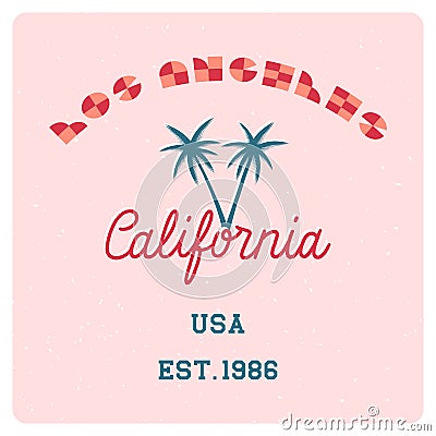 Los Angeles text and California hand lettering with palm trees Vector Illustration