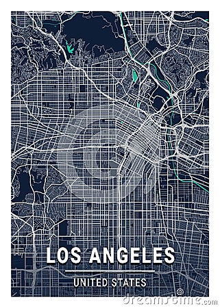 Los Angeles - United States Blue Dark City Map Stock Photo